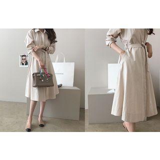 Hidden-button A-line Shirtdress With Sash
