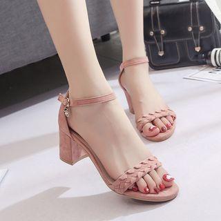 Ankle-strap Block Heel Woven Sandals