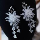 Wedding Faux Crystal Fringed Earring 1 Pair - Clip On Earrings - White - One Size