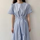 Ruched Tie-waist Short-sleeve Midi A-line Dress