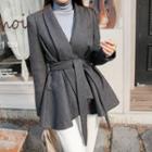 Shawl-collar Wool Blend Wrap Jacket