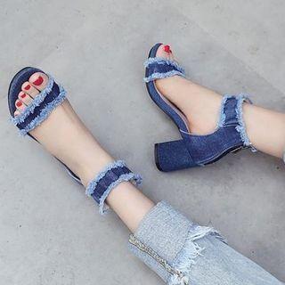 Denim Block-heel Sandals