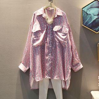 Long-sleeve Patterned Shirt Pink - One Size