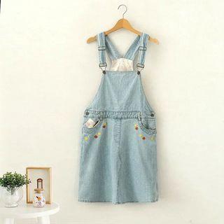 Embroidery Denim Suspender Skirt