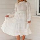 Balloon-sleeve Midi A-line Chiffon Dress