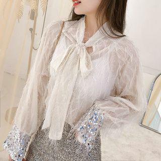 Tie-neck Fringe Blouse