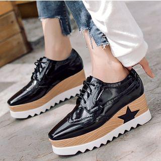 Platform Wedge-heel Lace-up Brogue Shoes