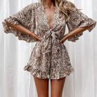 Elbow-sleeve Patterned Romper
