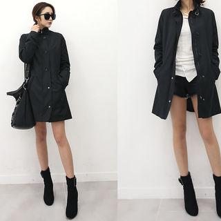 Buckled Stand-collar Zip-up Coat