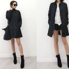 Buckled Stand-collar Zip-up Coat