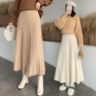 Pleated Knit Maxi A-line Skirt