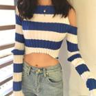 Striped Cutout Cropped Knit Top