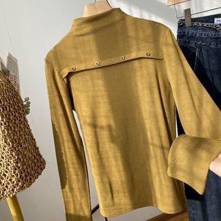 Long-sleeve Mock-neck Top Yellow - One Size