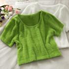 Short-sleeve Furry-knit Crop Top