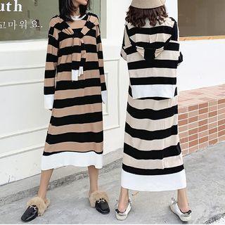 Mock Two Piece Striped Midi Sweater Dress