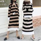 Mock Two Piece Striped Midi Sweater Dress