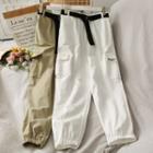 Elastic-waist Cargo Joggeer Pants With Belt In 5 Colors
