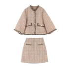 Contrast Trim Tweed Jacket / A-line Tweed Skirt