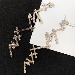 Rhinestone Bar Dangle Earring 1 Pair - Silver - One Size