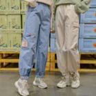 Applique Cropped Cargo Joggers