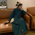 Tie-waist Midi A-line Shirtdress Green - One Size