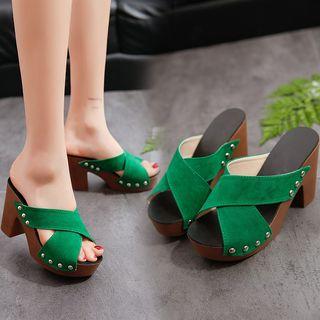 Cross Strap Block-heel Platform Sandals