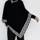 Asymmetric Turtleneck Patterned Sweater Black - One Size