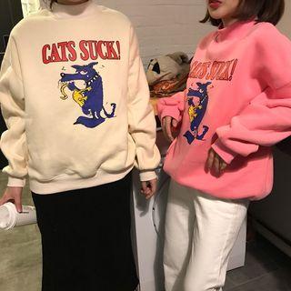 Mock Turtleneck Lettering Printed Pullover