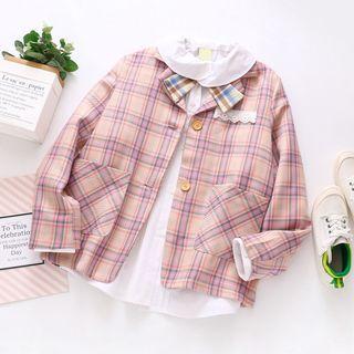 Bear Embroidered Blouse / Plaid Blazer