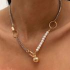 Faux Pearl + Alloy Interlocking Pendant Necklace Mixed Color - One Size