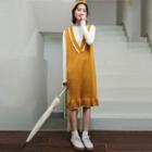 Color Block V-neck Knit Tank Dress Yellow - One Size