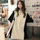 Elbow-sleeve Two Tone Polo Shirt