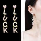 Luck Lettering Heart Dangle Earring 1 Pair - Sterling Silver Needle - Drop Earring - One Size