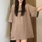 Short-sleeve Letter Print Distressed Oversized T-shirt
