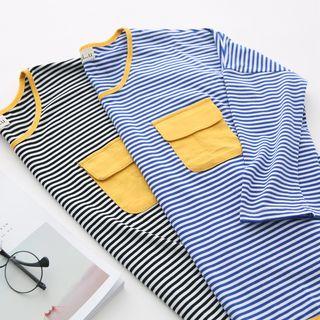 Long-sleeve Pocket-accent Striped Top