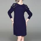 Crochet Lace Panel Long-sleeve Sheath Dress