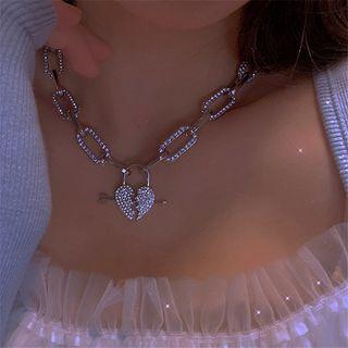 Heart Lock Pendant Alloy Choker Silver - One Size