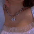 Heart Lock Pendant Alloy Choker Silver - One Size