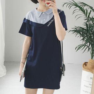 Striped Lettering Short-sleeve Shift Dress