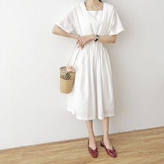 Perforated Square-neck Short-sleeve Dress