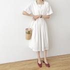 Perforated Square-neck Short-sleeve Dress