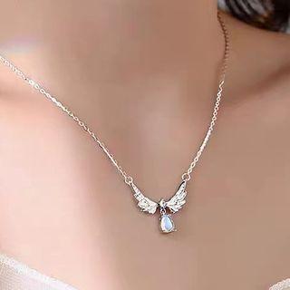Wings Moonstone Pendant Alloy Necklace Silver - One Size