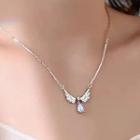 Wings Moonstone Pendant Alloy Necklace Silver - One Size