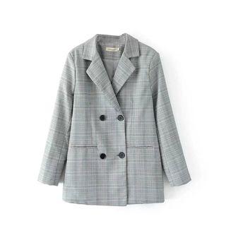 Long Sleeve Pocket Plaid Coat
