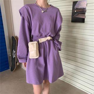 Crewneck Plain Long-sleeve Sweatshirt Dress