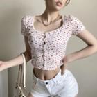 Floral Scoop Neck Short-sleeve Cardigan