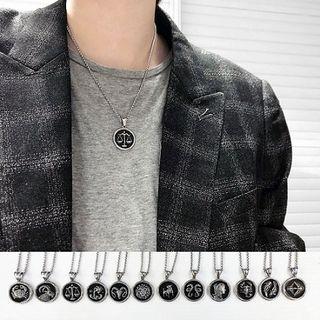 Stainless Steel Zodiac Sign Disc Pendant Necklace