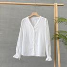 Flared-cuff Floral Embroidered Blouse White - One Size