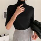Elbow-sleeve Turtleneck Top
