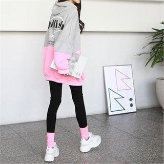 Set: Printed Contrast-panel Oversized Hoodie + Leggings